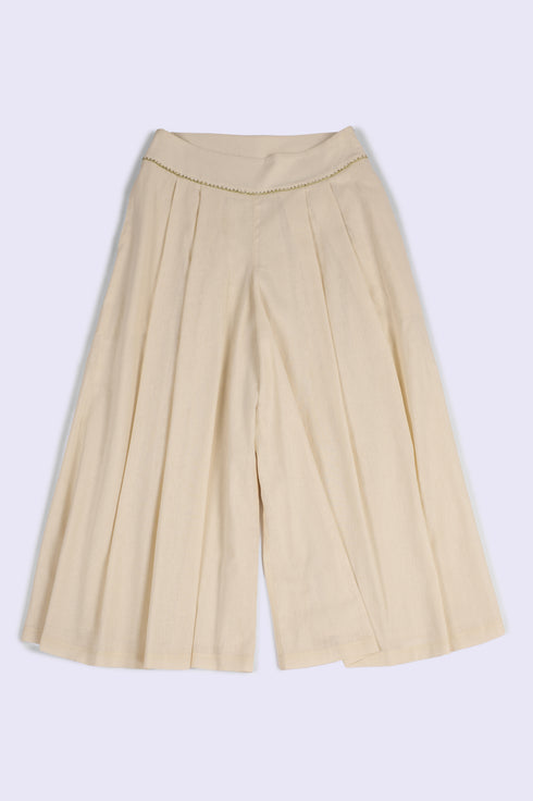 Refined linen cotton wide leg pants