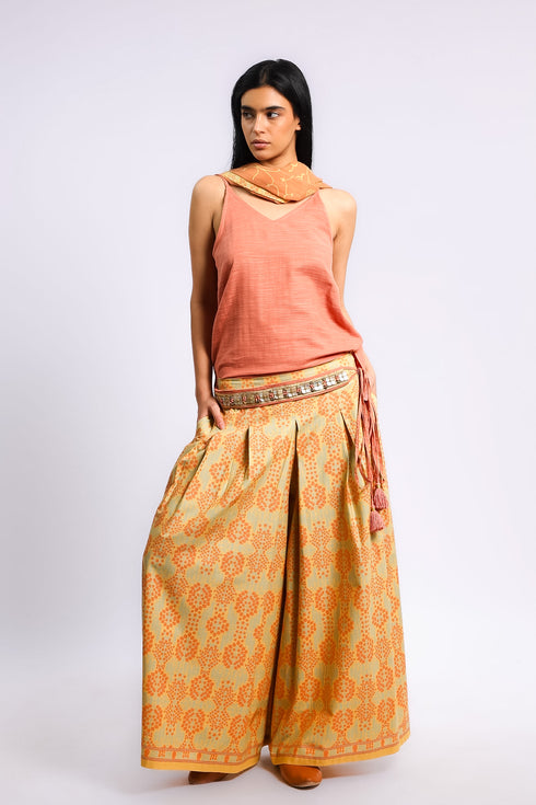 Wide leg pants in printed Egyptian cotton