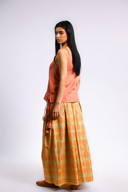 Wide leg pants in printed Egyptian cotton