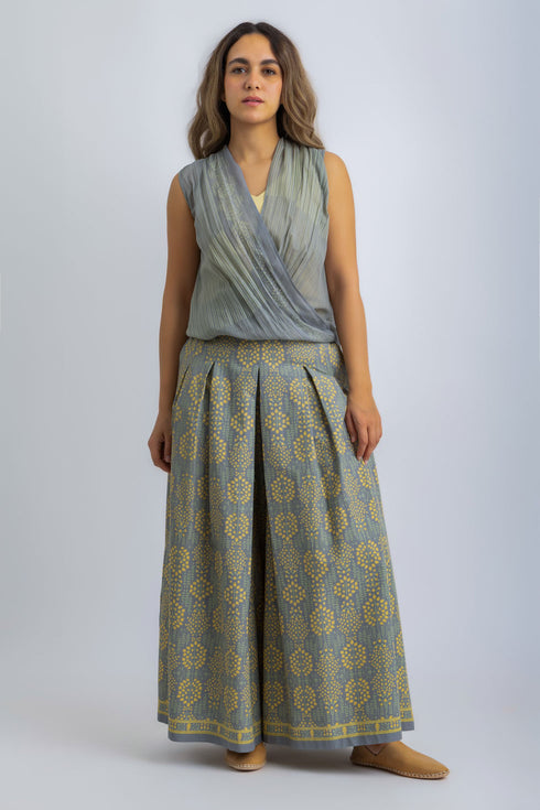 Wide leg pants in printed Egyptian cotton
