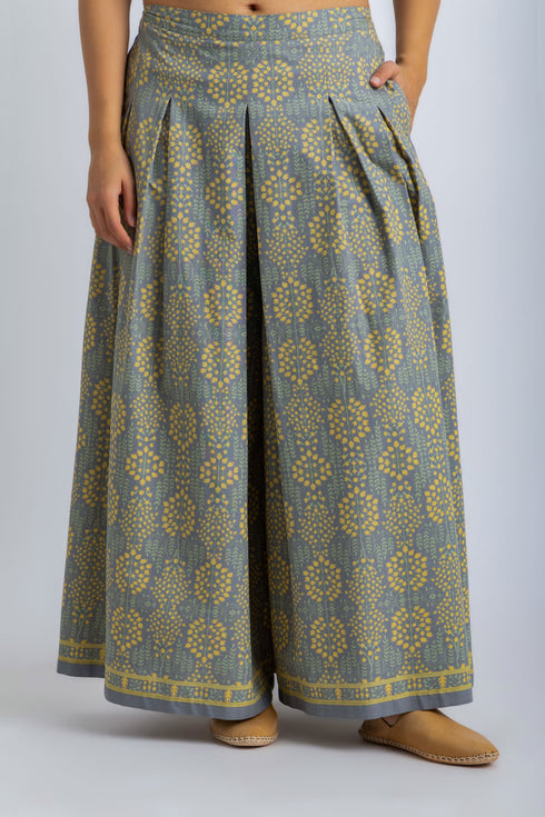 Wide leg pants in printed Egyptian cotton