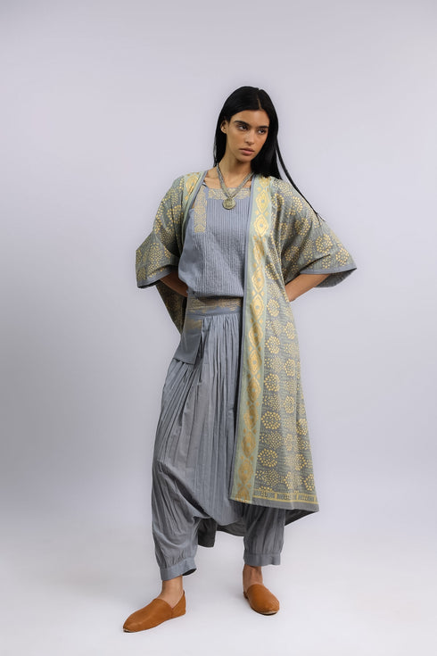 Harem pants in printed cotton voile with elastic on the back