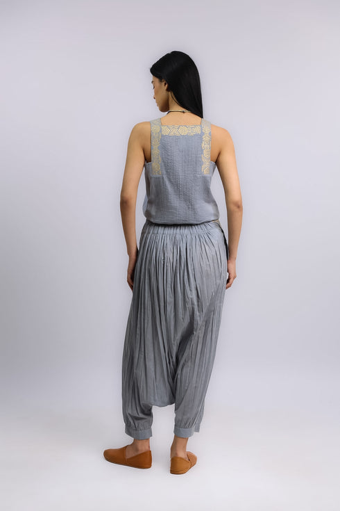 Harem pants in printed cotton voile with elastic on the back