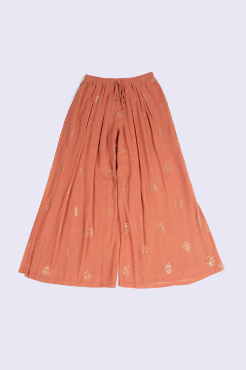 Printed cotton gauze wide leg pants with elastic waistband