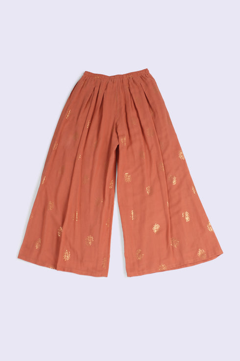 Printed cotton gauze wide leg pants with elastic waistband
