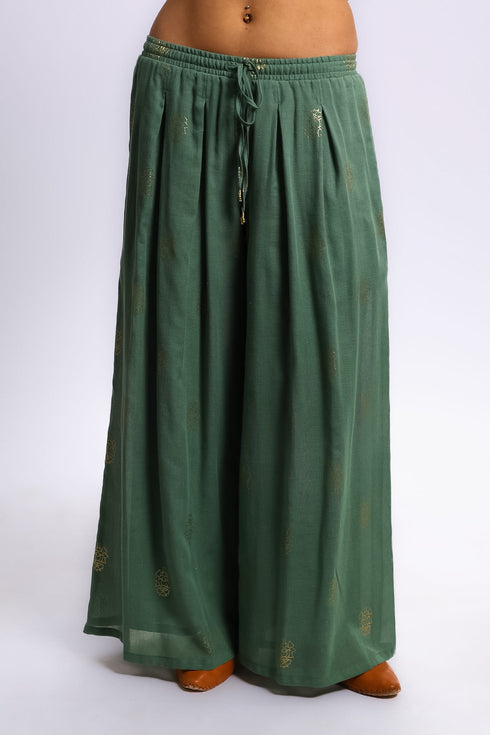 Printed cotton gauze wide leg pants with elastic waistband