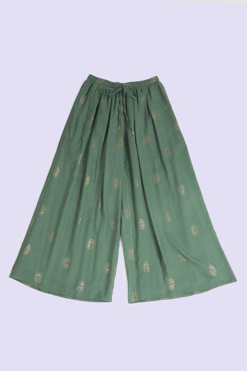 Printed cotton gauze wide leg pants with elastic waistband