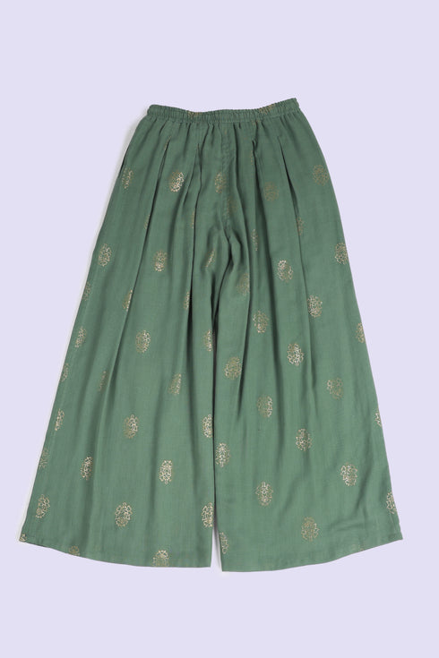 Printed cotton gauze wide leg pants with elastic waistband