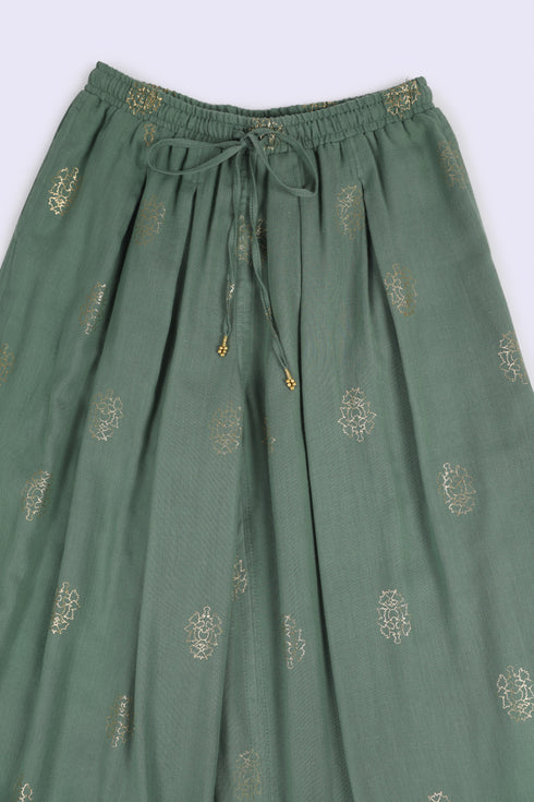Printed cotton gauze wide leg pants with elastic waistband