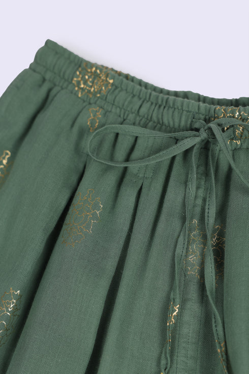 Printed cotton gauze wide leg pants with elastic waistband