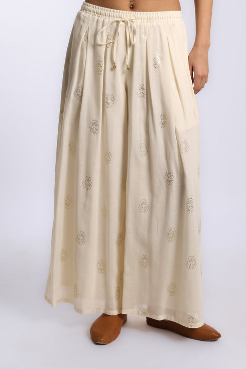 Printed cotton gauze wide leg pants with elastic waistband