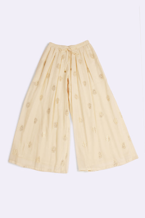 Printed cotton gauze wide leg pants with elastic waistband