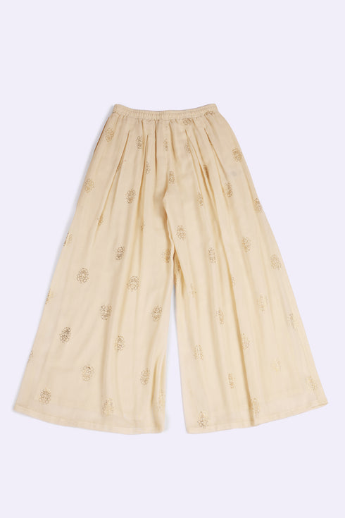 Printed cotton gauze wide leg pants with elastic waistband