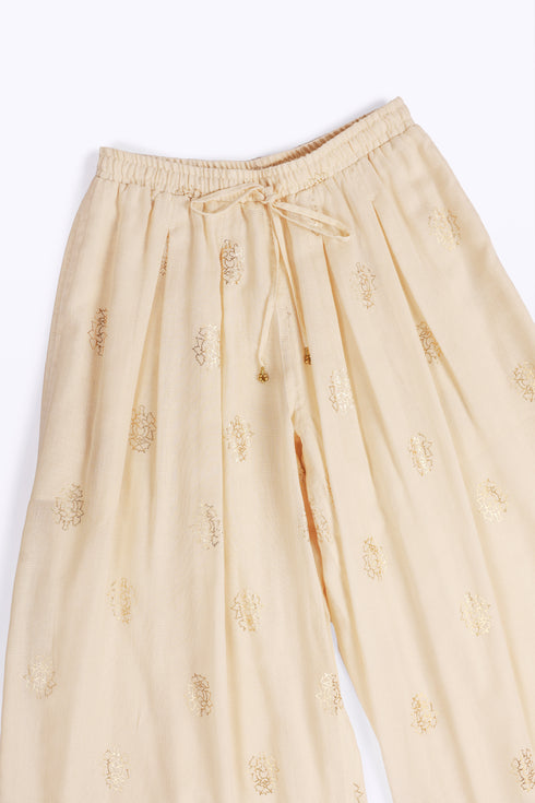 Printed cotton gauze wide leg pants with elastic waistband