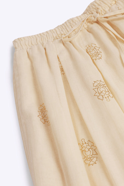 Printed cotton gauze wide leg pants with elastic waistband