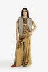 Pleated velvet wide-leg pants with elastic back
