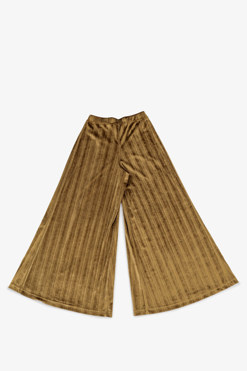 Pleated velvet wide-leg pants with elastic back