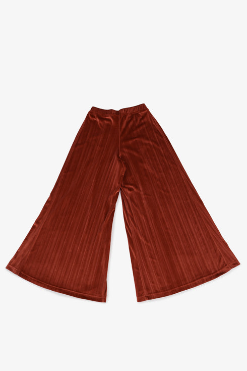Pleated velvet wide-leg pants with elastic back