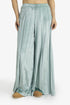 Pleated velvet wide-leg pants with elastic back