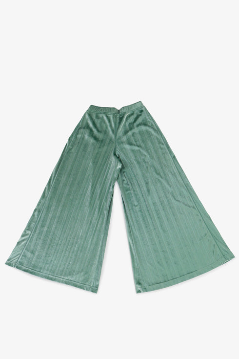 Pleated velvet wide-leg pants with elastic back