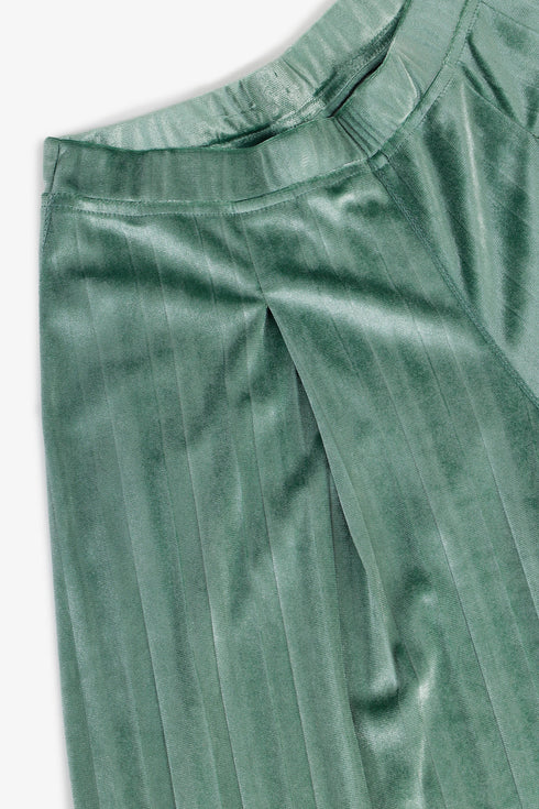 Pleated velvet wide-leg pants with elastic back