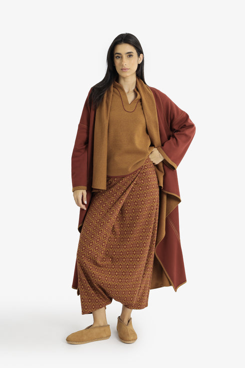 Patterned jacquard harem pants with front pleat