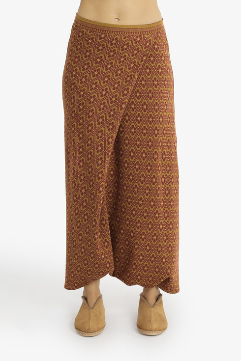 Patterned jacquard harem pants with front pleat