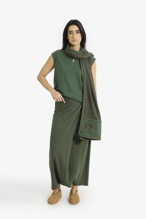 Patterned jacquard harem pants with front pleat