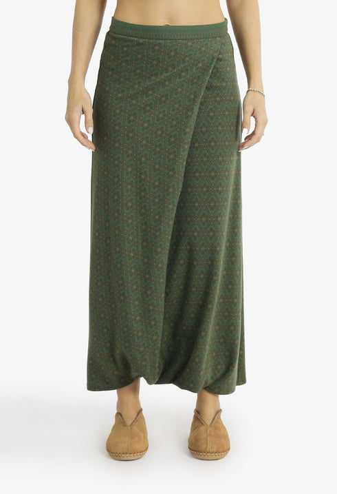 Patterned jacquard harem pants with front pleat