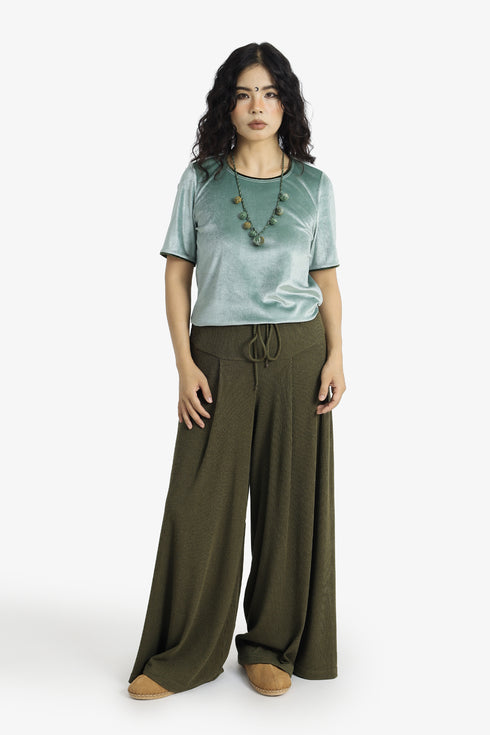 Ribbed wide-leg pants with drawstring waist