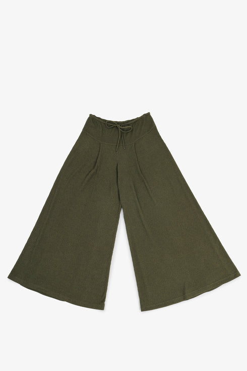 Ribbed wide-leg pants with drawstring waist