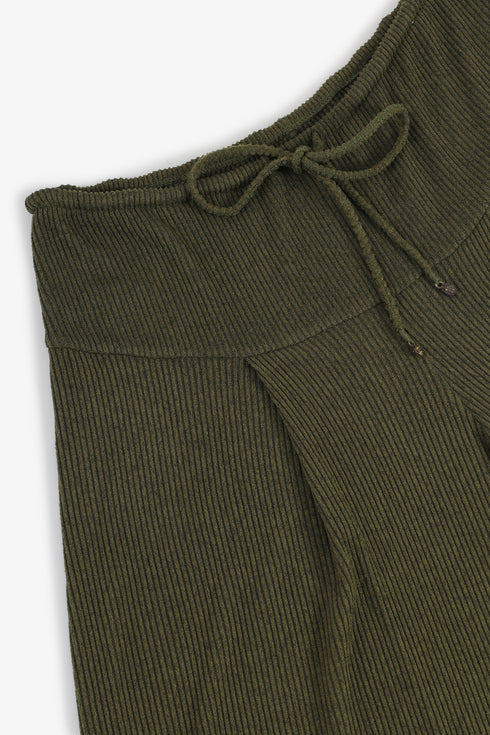 Ribbed wide-leg pants with drawstring waist