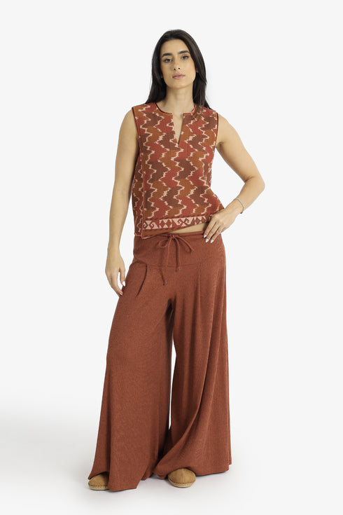 Ribbed wide-leg pants with drawstring waist