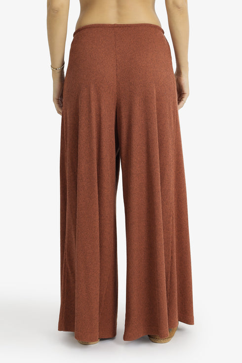 Ribbed wide-leg pants with drawstring waist