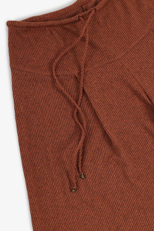 Ribbed wide-leg pants with drawstring waist