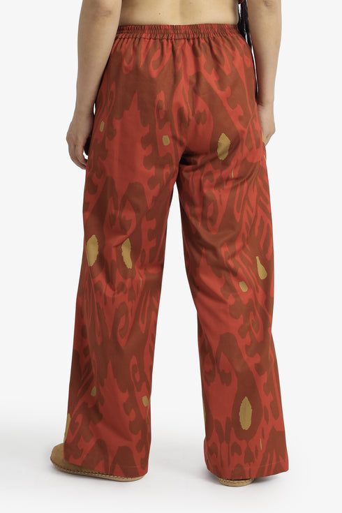 Printed Egyptian cotton wide-leg pants with pockets