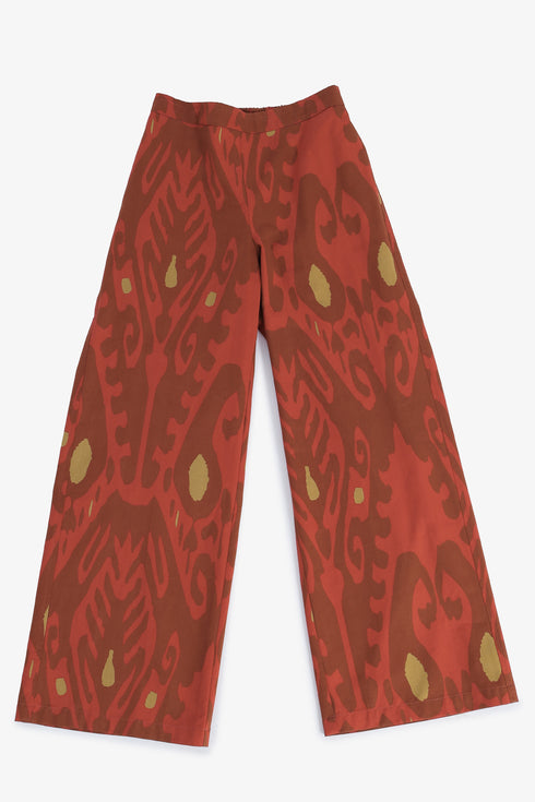 Printed Egyptian cotton wide-leg pants with pockets