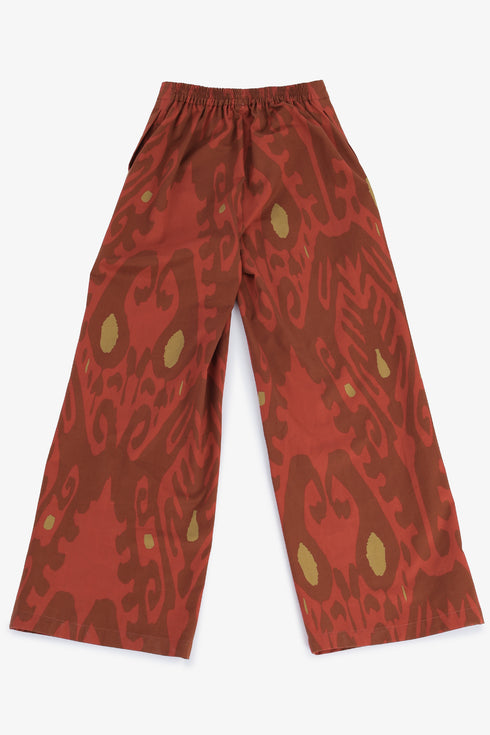 Printed Egyptian cotton wide-leg pants with pockets