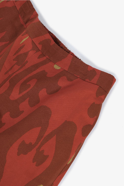 Printed Egyptian cotton wide-leg pants with pockets