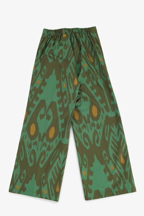 Printed Egyptian cotton wide-leg pants with pockets