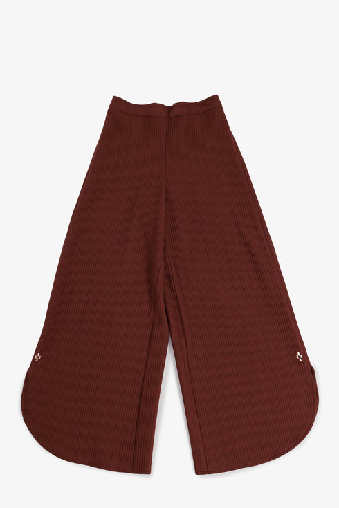 Hand embroidered wide-leg pants with rounded hems
