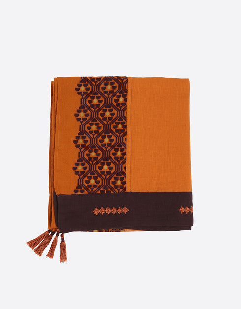 Plain light cotton scarf with printed borders