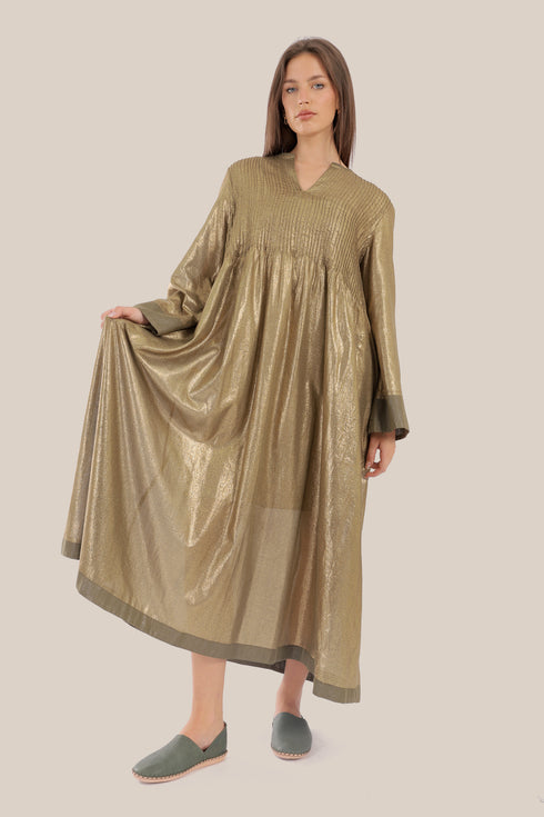 Long Doubleface dress in metallic cotton voile.