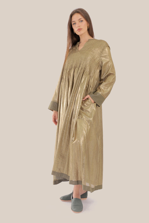 Long Doubleface dress in metallic cotton voile.