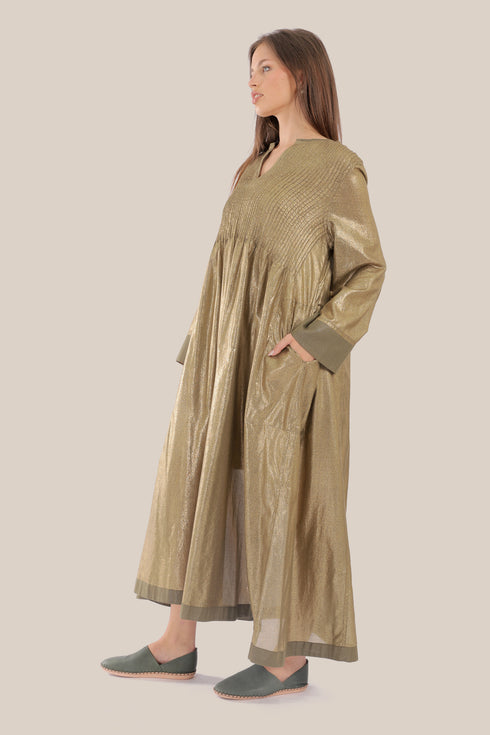 Long Doubleface dress in metallic cotton voile.
