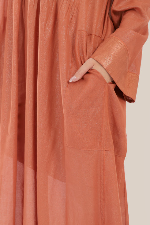 Long Doubleface dress in metallic cotton voile.