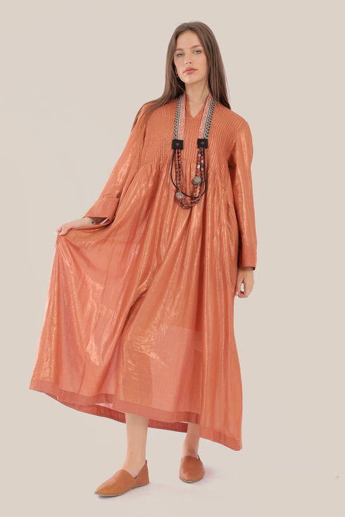 Long Doubleface dress in metallic cotton voile.