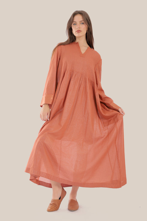 Long Doubleface dress in metallic cotton voile.