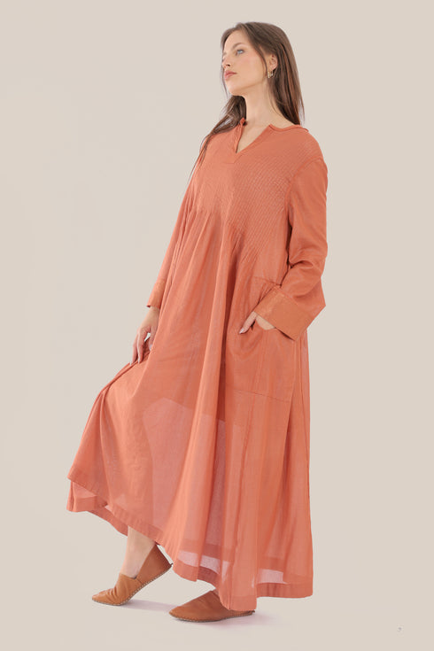 Long Doubleface dress in metallic cotton voile.