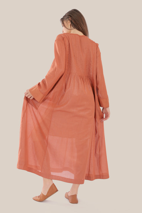 Long Doubleface dress in metallic cotton voile.